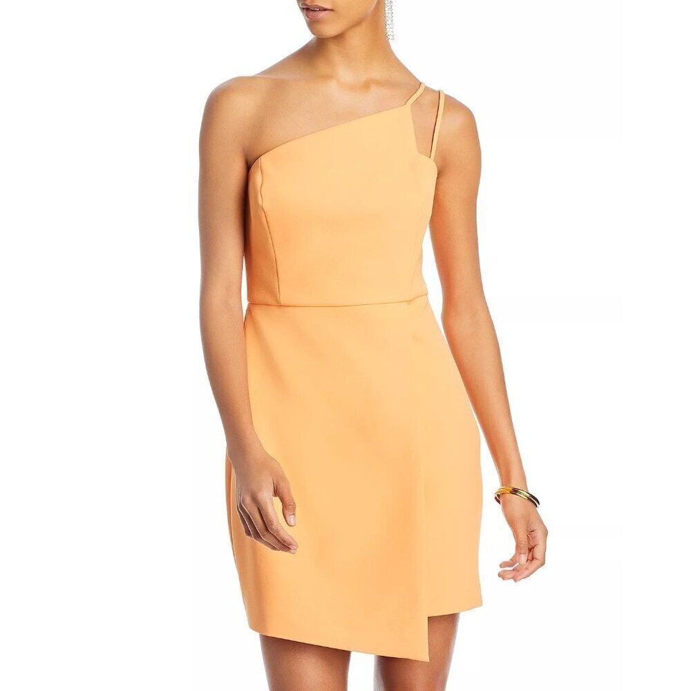 BCBGMAXAZRIA One Shoulder Mini Sheath Dress Orange Womens Size 16